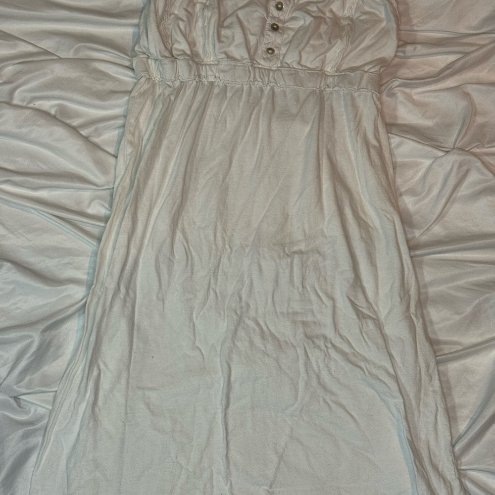 White Sleeveless Dress with Button Detail